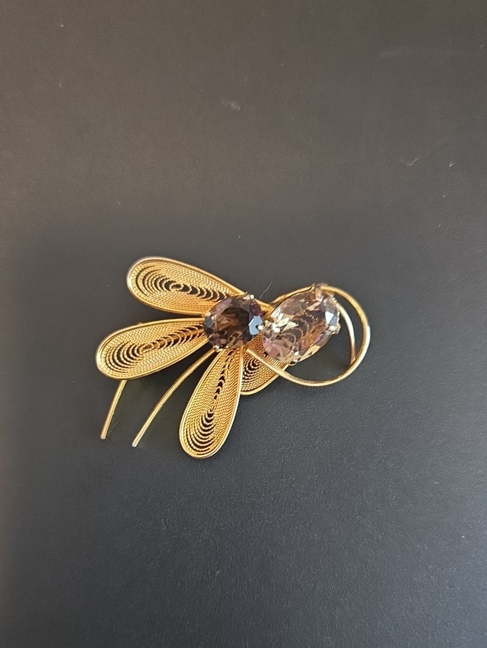 Gold Tone Dragonfly Brooch with Crystal Accents